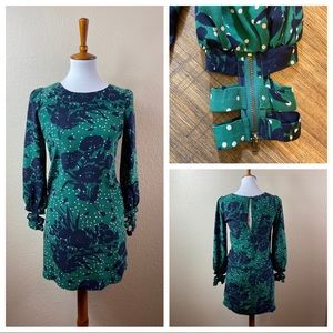 Aryn K Silk Floral Dress Zip/Cutout Sleeves Small
